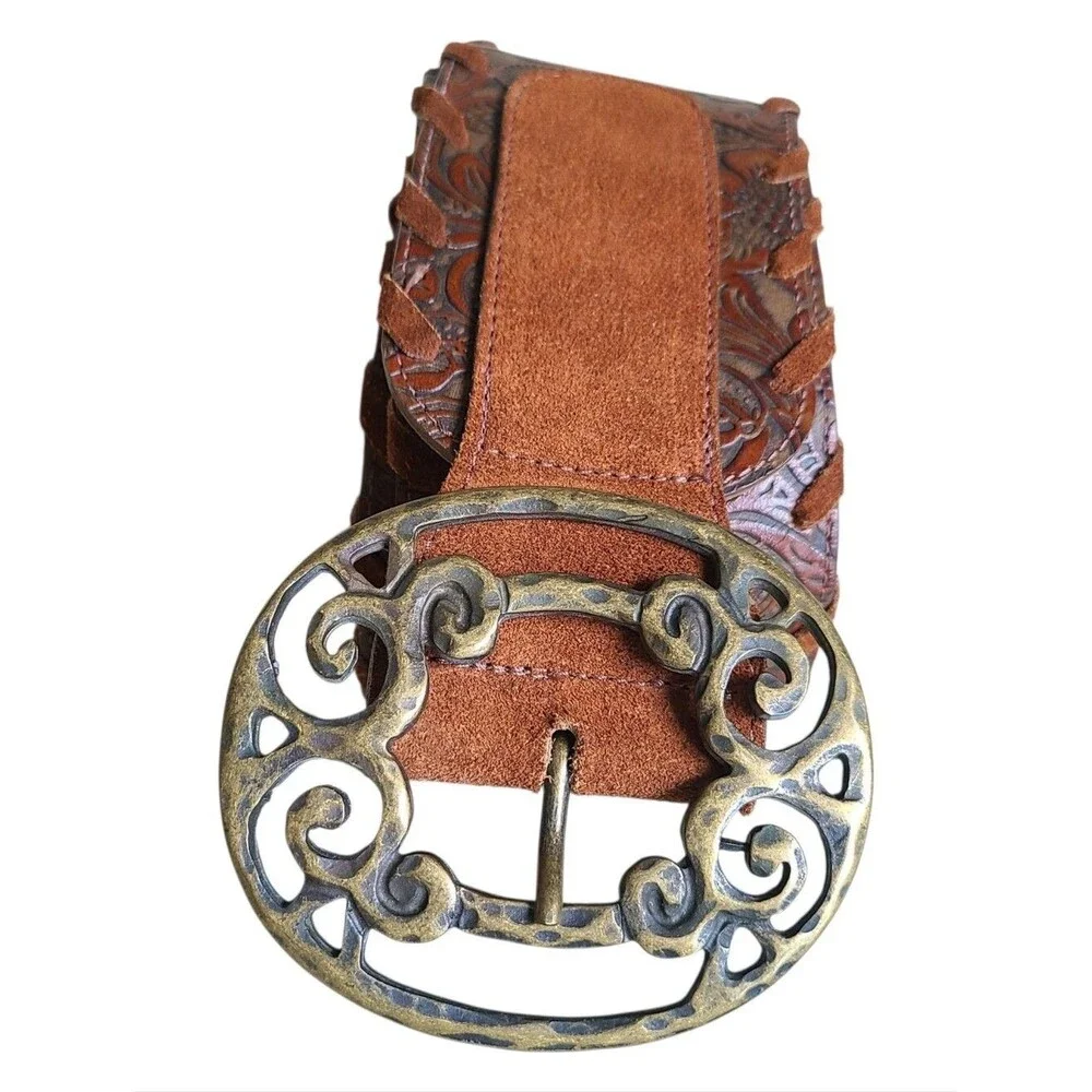 leatherock san diego handcrafted genuine leather wide boho statement belt sz 36